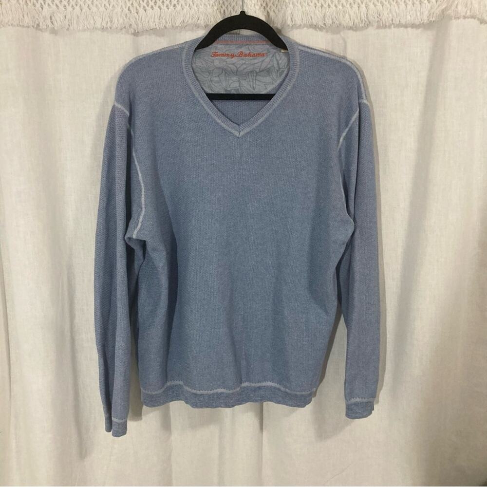 Tommy Bahama beachy coastal comfy waffle knit light blue pullover sweater sz XL